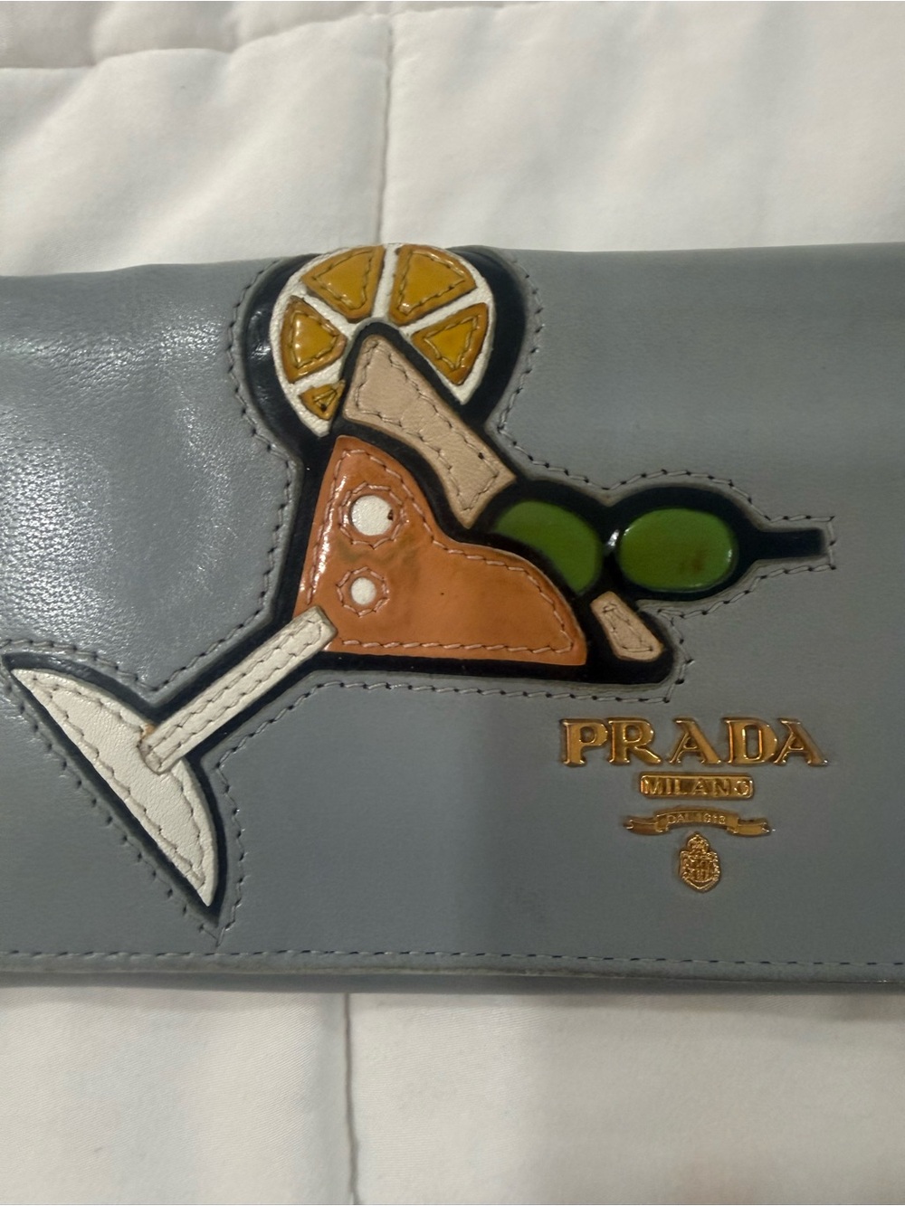 Prada Grey Leather Continental Wallet with Cocktail on Patch - Picture 2 of 9